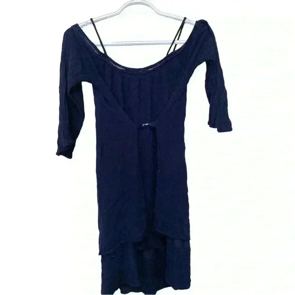 Favlux Boho crinkle fabric, open shoulder tunic in navy blue - Picture 3 of 7